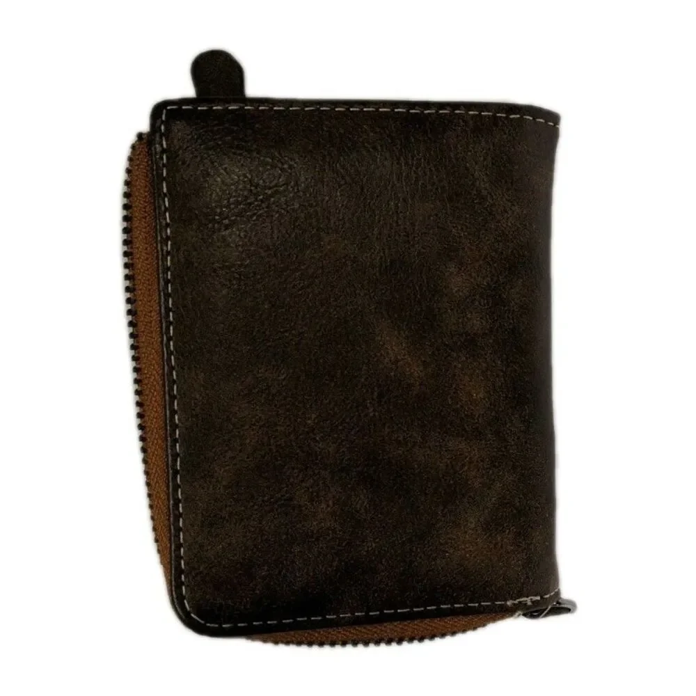 Pidengao Retro Leather Wallet w/ Multi-functional Storage Zipper-up Wallet